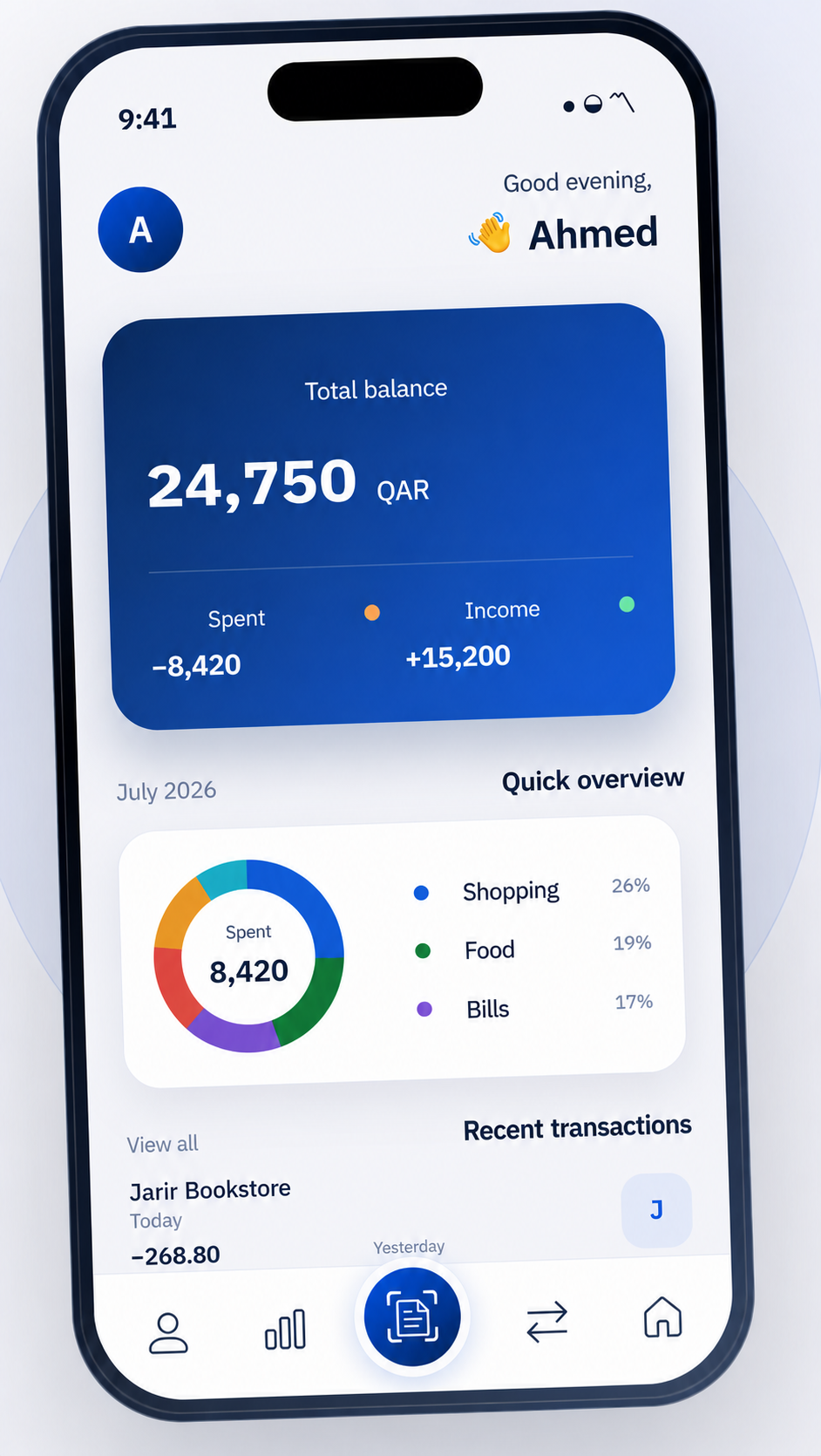 SmartBill interface with OCR scan action